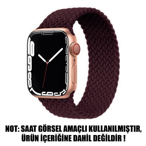 Microsonic Apple Watch SE 2022 40mm Kordon, (Medium Size, 147mm) Braided Solo Loop Band Koyu Bordo