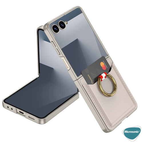 Microsonic Samsung Galaxy Z Flip 7 Kılıf LuxRing Wallet Bej