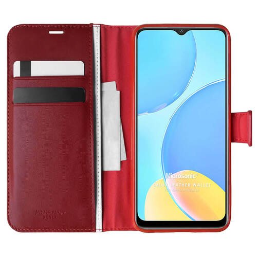 Microsonic Oppo A15 Kılıf Delux Leather Wallet Kırmızı