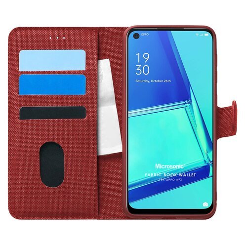 Microsonic Oppo A92 Kılıf Fabric Book Wallet Kırmızı