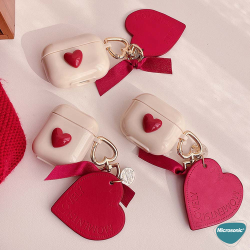 Microsonic Samsung Galaxy Buds Core Kılıf Süslü Kalp Desenli Bej