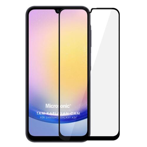 Microsonic Samsung Galaxy A26 Tam Kaplayan Temperli Cam Ekran Koruyucu Siyah