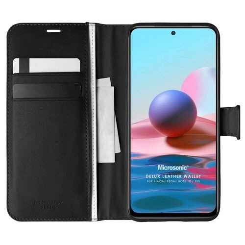 Microsonic Xiaomi Redmi Note 10 Kılıf Delux Leather Wallet Siyah