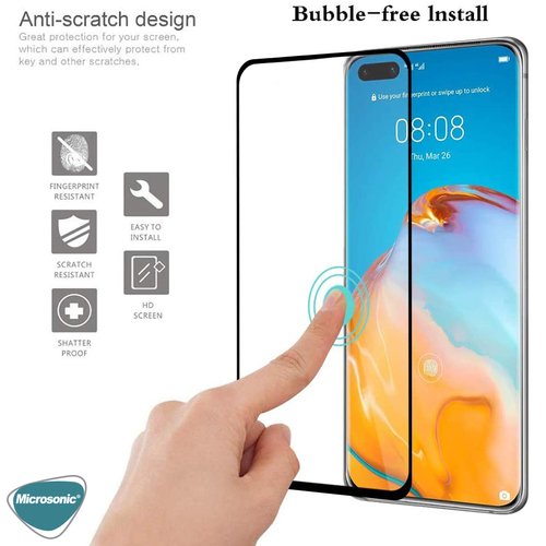 Microsonic Huawei Mate 40 Pro Tam Kaplayan Temperli Cam Ekran Koruyucu Siyah