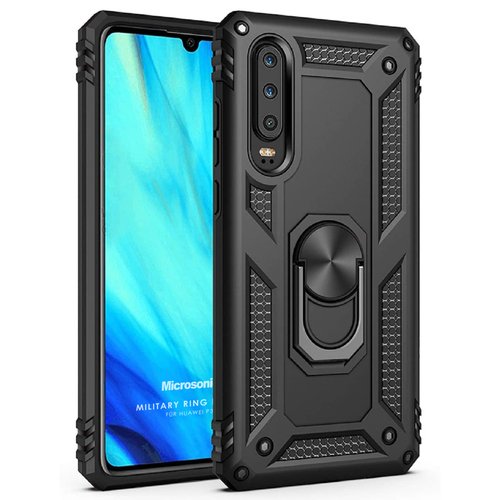 Microsonic Huawei P30 Kılıf Military Ring Holder Siyah