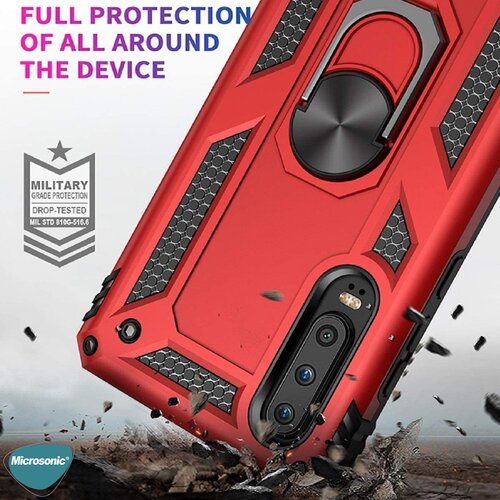 Microsonic Huawei P30 Kılıf Military Ring Holder Siyah