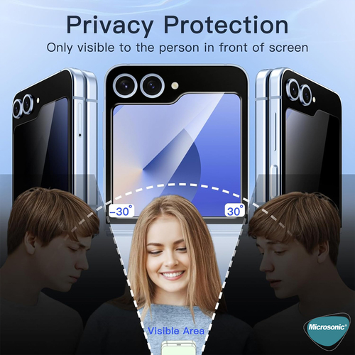 Microsonic Samsung Galaxy Z Flip 7 Privacy 5D Gizlilik Filtreli Cam Ekran Koruyucu Siyah