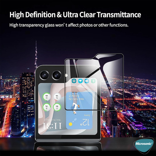 Microsonic Samsung Galaxy Z Flip 7 Tam Kaplayan Temperli Cam Ekran Koruyucu Siyah