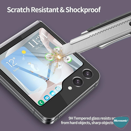 Microsonic Samsung Galaxy Z Flip 7 Tam Kaplayan Temperli Cam Ekran Koruyucu Siyah