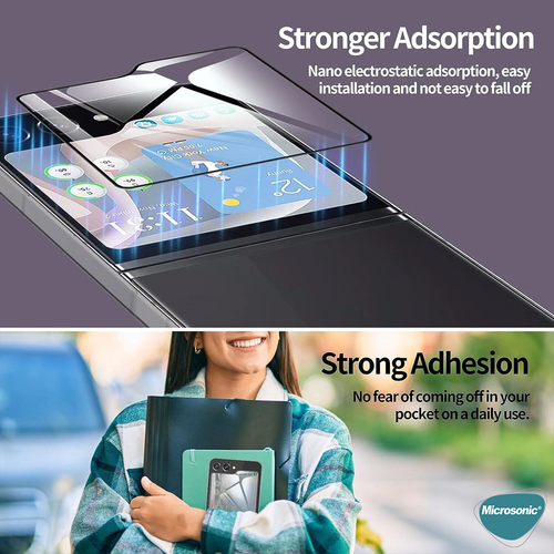 Microsonic Samsung Galaxy Z Flip 7 Tam Kaplayan Temperli Cam Ekran Koruyucu Siyah