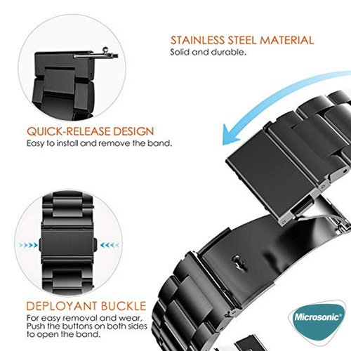 Microsonic Garmin Forerunner 645 Metal Stainless Steel Kordon Siyah