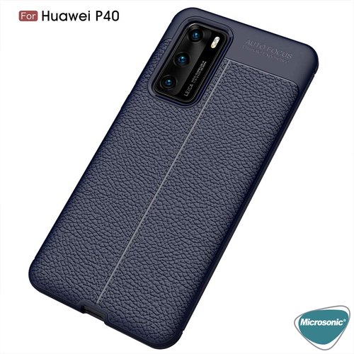 Microsonic Huawei P40 Kılıf Deri Dokulu Silikon Lacivert