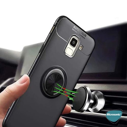 Microsonic Samsung Galaxy J6 Plus Kılıf Kickstand Ring Holder Siyah