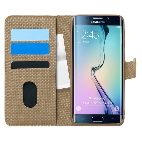 Microsonic Samsung Galaxy S6 Edge Kılıf Fabric Book Wallet Gold