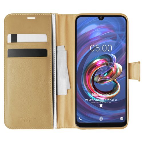 Microsonic Vestel Venüs E5 Kılıf Delux Leather Wallet Gold