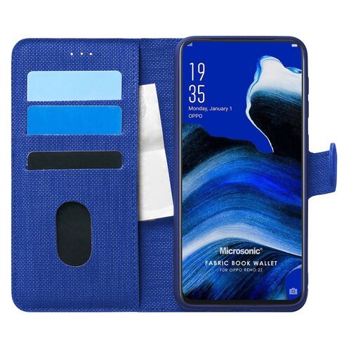 Microsonic Oppo Reno 2Z Kılıf Fabric Book Wallet Lacivert