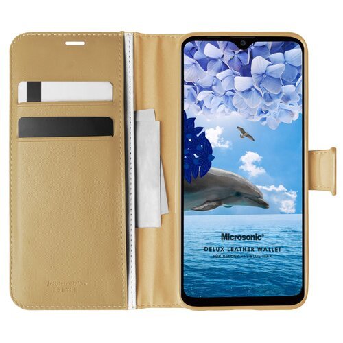 Microsonic Reeder P13 Blue Max Kılıf Delux Leather Wallet Gold