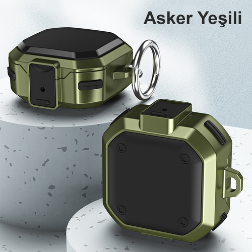 Microsonic Samsung Galaxy Buds Core Kılıf Darbeye Dayanıklı Sert Koruyucu + Askılık Asker Yeşili