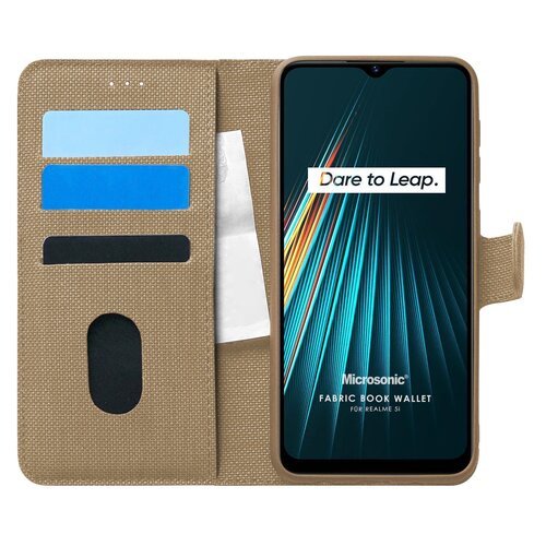 Microsonic Realme 5i Kılıf Fabric Book Wallet Gold