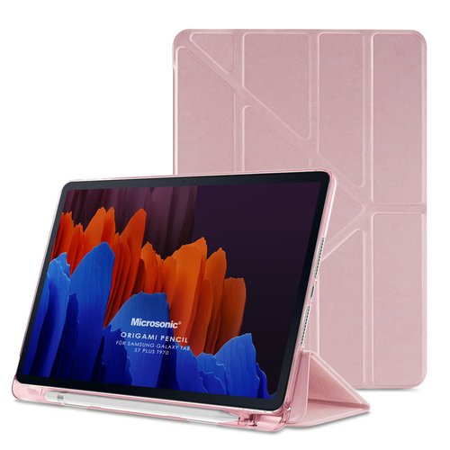 Microsonic Samsung Galaxy Tab S9 Plus X810 Kılıf Origami Pencil Rose Gold