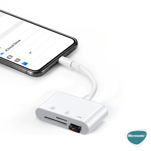 Microsonic Lightning to Multi-Function Adapter Kablo, iPhone Dönüştürücü Kablo USB, SD, Mikro SD Kart Okuyucu Adaptör Beyaz