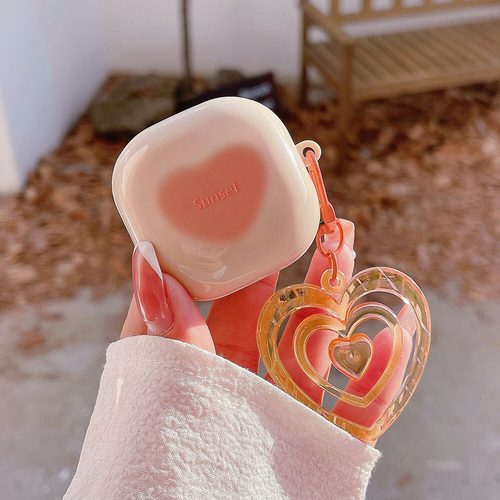 Microsonic Samsung Galaxy Buds Core Kılıf Süslü Renkli Kalp Desenli Turuncu