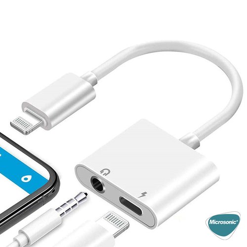 Microsonic Lightning to 3.5mm Adapter Kablo, iPhone Ses, Aux Kablo Dönüştücü Adaptör Beyaz