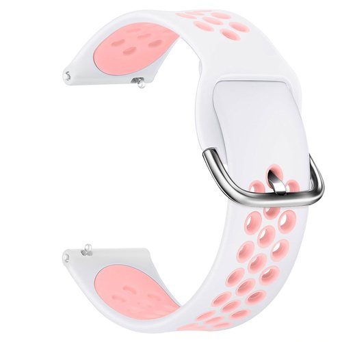 Microsonic Oppo Watch 46mm Rainbow Sport Band Kordon Beyaz Açık Pembe ( Siyah Pimli )