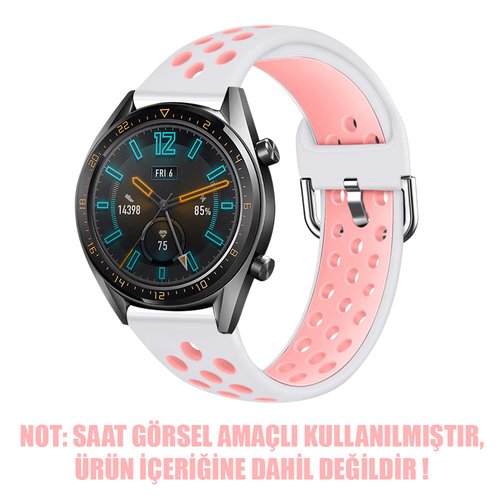 Microsonic Oppo Watch 46mm Rainbow Sport Band Kordon Beyaz Açık Pembe ( Gümüş Pimli )