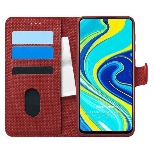 Microsonic Xiaomi Redmi Note 9 Pro Max Kılıf Fabric Book Wallet Kırmızı