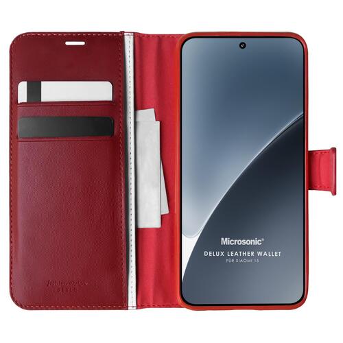 Microsonic Xiaomi 15 Kılıf Delux Leather Wallet Kırmızı