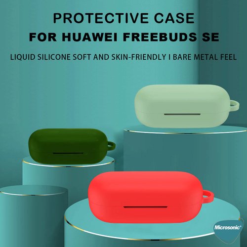 Microsonic Huawei FreeBuds SE Kılıf Askılı Mat Silikon Koyu Yeşil