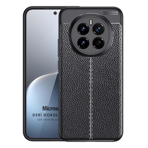 Microsonic Honor Magic 7 Pro Kılıf Deri Dokulu Silikon Siyah