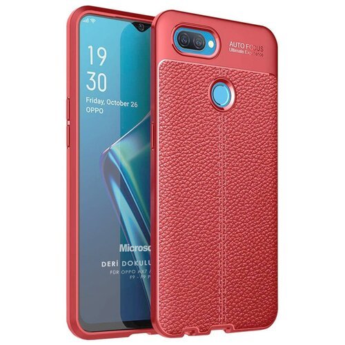 Microsonic Oppo F9 / F9 Pro Kılıf Deri Dokulu Silikon Kırmızı