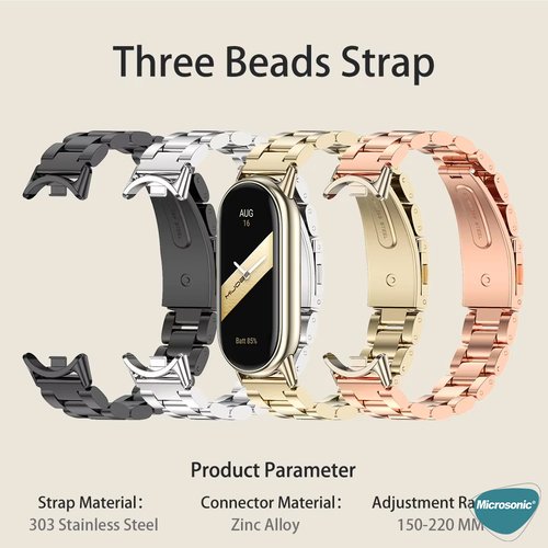 Microsonic Xiaomi Mi Band 9 Metal Stainless Steel Kordon Rose Gold