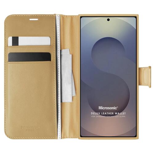 Microsonic Samsung Galaxy S25 Ultra Kılıf Delux Leather Wallet Gold
