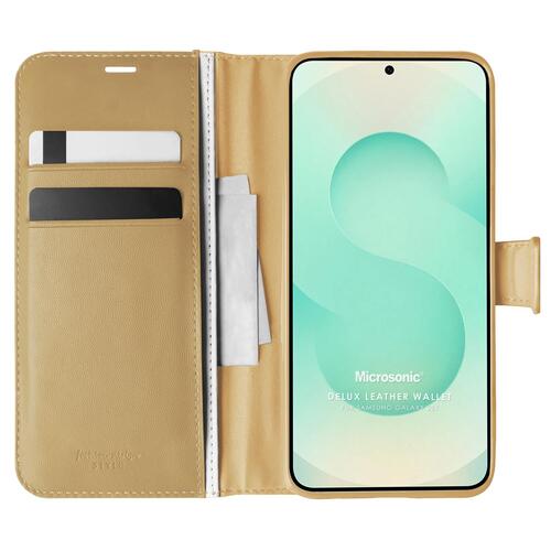 Microsonic Samsung Galaxy S25 Kılıf Delux Leather Wallet Gold