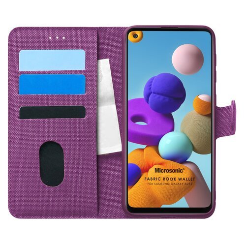 Microsonic Samsung Galaxy A21s Kılıf Fabric Book Wallet Mor