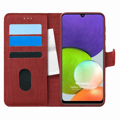 Microsonic Samsung Galaxy M32 4G Kılıf Fabric Book Wallet Kırmızı