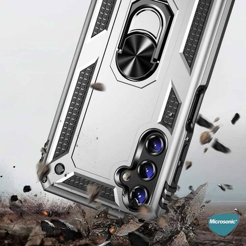 Microsonic Samsung Galaxy S25 Plus Kılıf Military Ring Holder Kırmızı