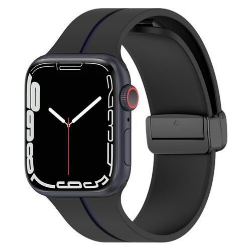 Microsonic Apple Watch Series 9 45mm Kordon Ribbon Line Siyah Lacivert