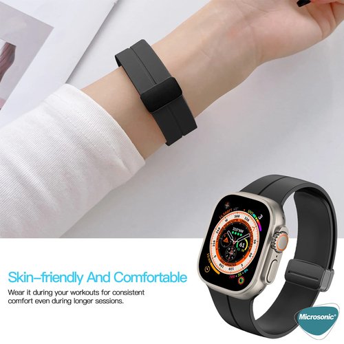 Microsonic Apple Watch Series 9 45mm Kordon Ribbon Line Siyah Lacivert