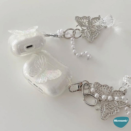 Microsonic AirPods Pro 3 Kılıf Kelebek Figürlü Parıltılı Şeffaf