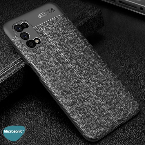 Microsonic Realme 7 Pro Kılıf Deri Dokulu Silikon Siyah