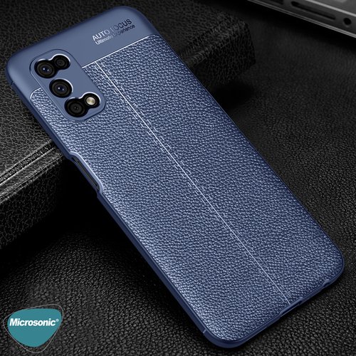 Microsonic Realme 7 Pro Kılıf Deri Dokulu Silikon Lacivert