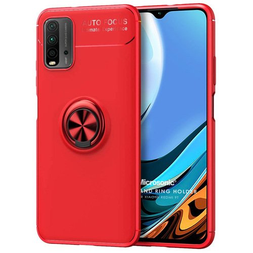 Microsonic Xiaomi Redmi 9T Kılıf Kickstand Ring Holder Kırmızı