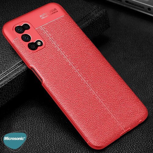 Microsonic Realme 7 Pro Kılıf Deri Dokulu Silikon Kırmızı