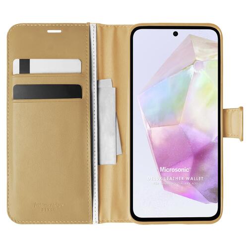 Microsonic Samsung Galaxy A35 Kılıf Delux Leather Wallet Gold