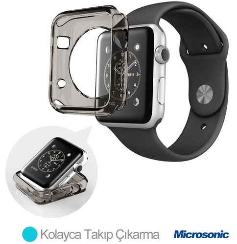 Microsonic Apple Watch Series 3 42mm Kılıf Clear Soft Siyah