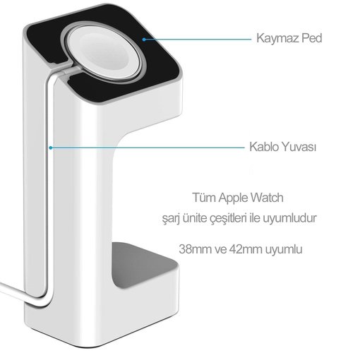 Microsonic Apple Watch Series 3 42mm Masaüstü Şarj Standı Dock Beyaz